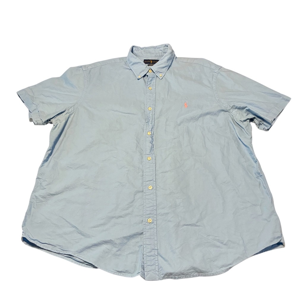 Ralph Lauren Men's Light Blue Short Sleeve Button Down Classic Fit Shirt XXL